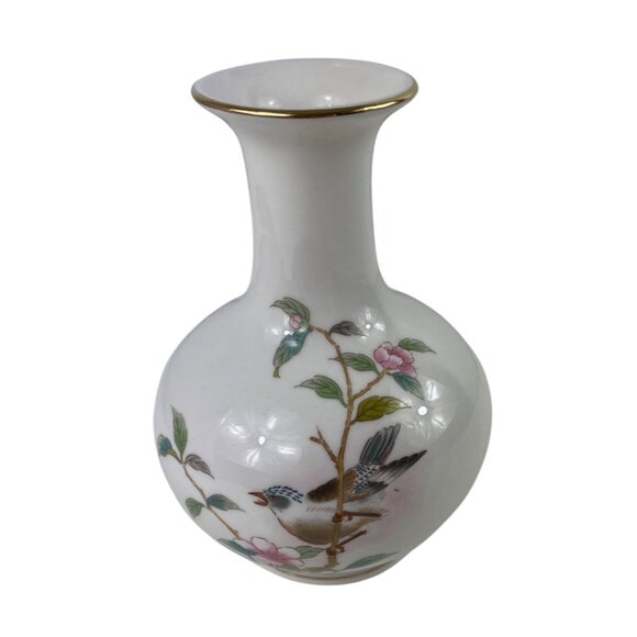 Yamaji Japan 6" Porcelain Vase Bird w/Cherry Blossoms - Picture 3 of 12